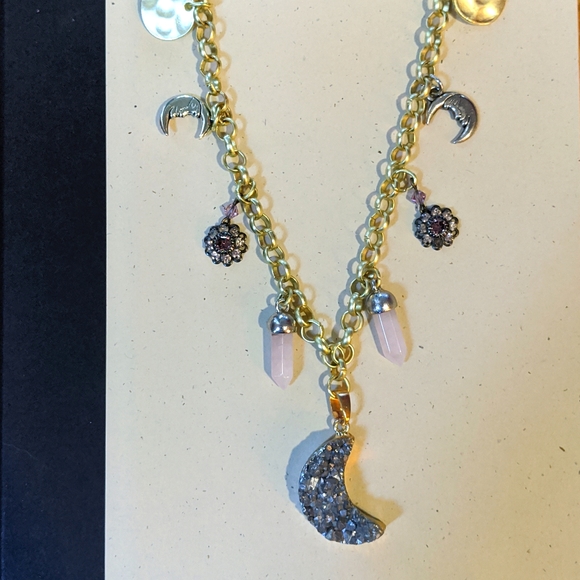 Moon Phase Druzy & Rose Quartz Necklace - Picture 3 of 10